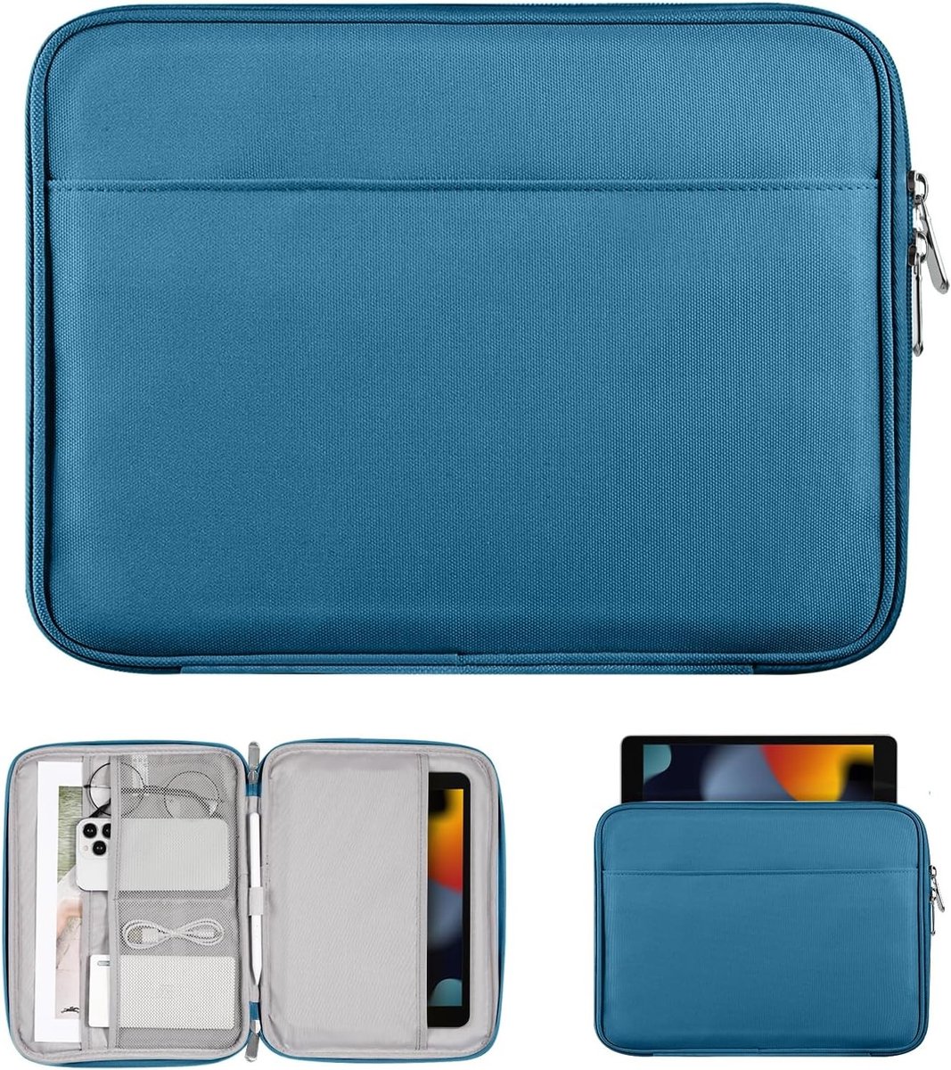 Tablet Sleeve Bag voor 9-11 Inch Tablets, Geschikt voor iPad Air, Pro en Galaxy Tab, Met Pocket in Prachtig Pauwenblauw