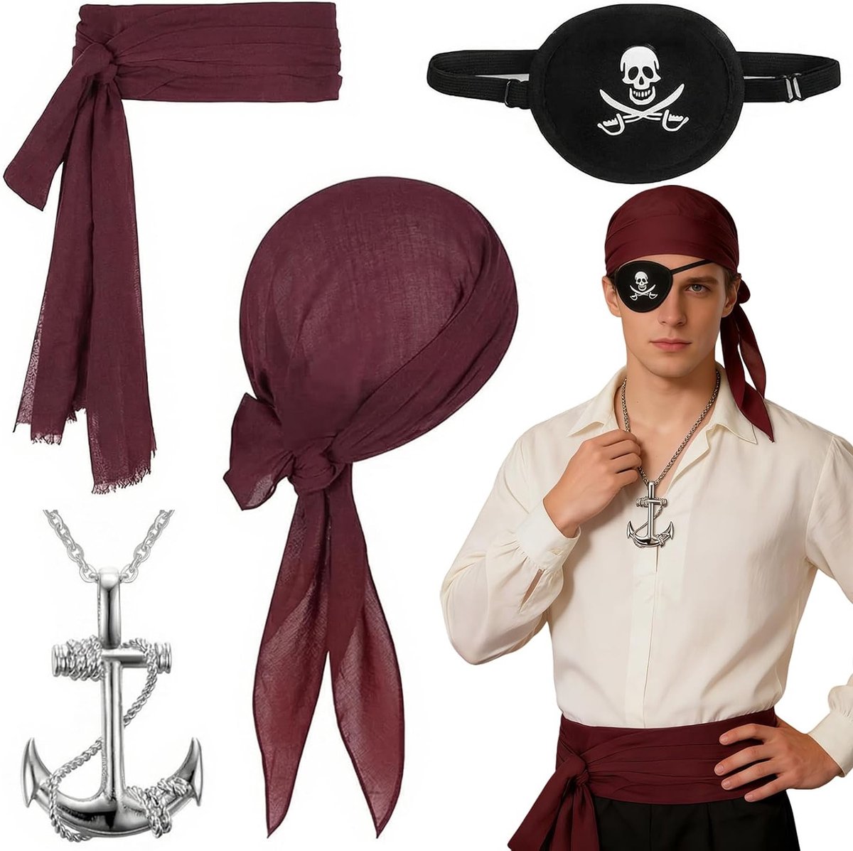 Piratenkostuum Accessoireset voor Vrouwen, Middeleeuwse Piratenaccessoires voor Carnaval en Feestjes, Gothic Stijl en Verkleedkleding
