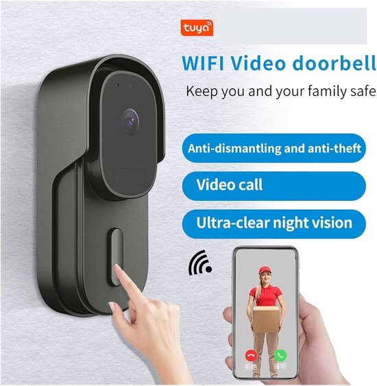 Video Deurbel - Slimme Intercom - Huis Beveiligen - Infrarood Nachtzicht - 1080P HD - Zwart — afbeelding 4