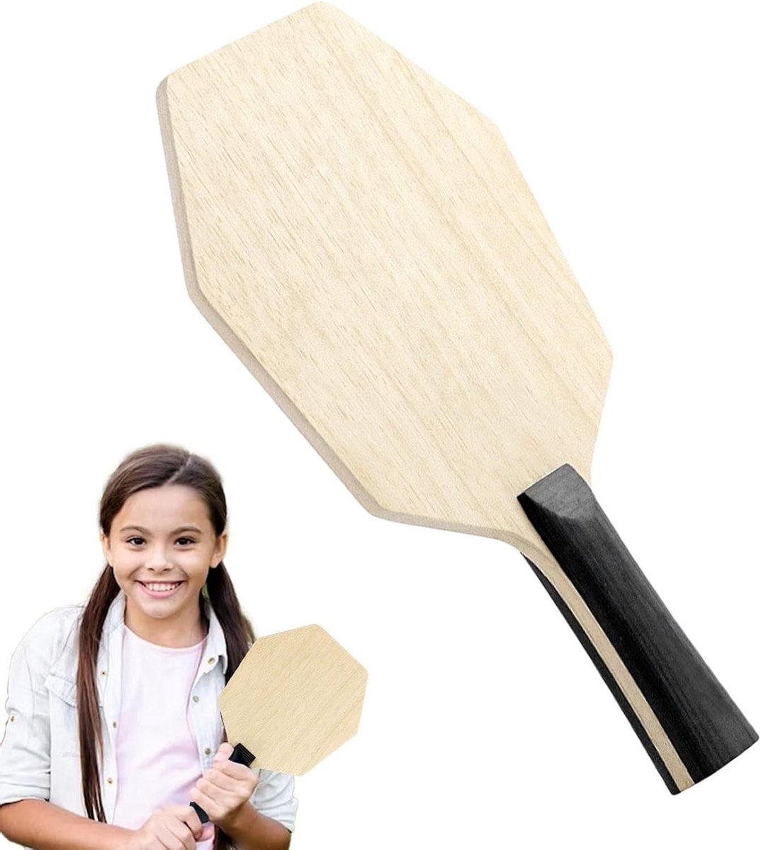 Tafeltennisracket Basis - Houten Bat - Sport Spelen - Zeshoekige Vorm - 25.5 cm - Meerkleurig