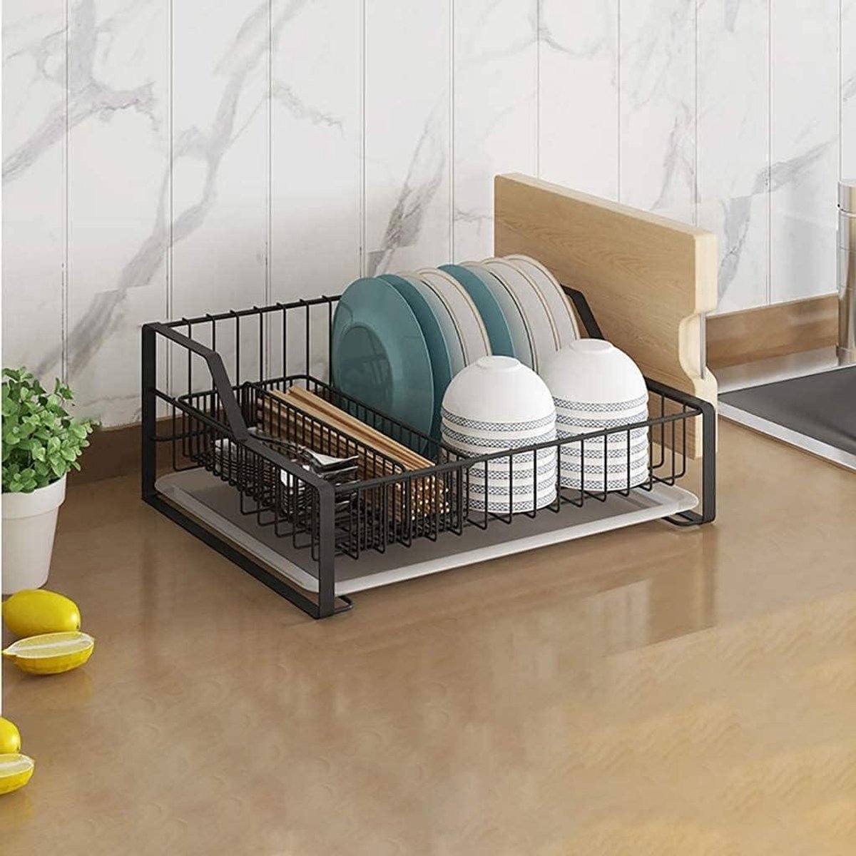 Groot Afdruiprek - Keuken Organizer - Vaat Drogen - Roestvrij Staal - 33 cm Breed - Zwart