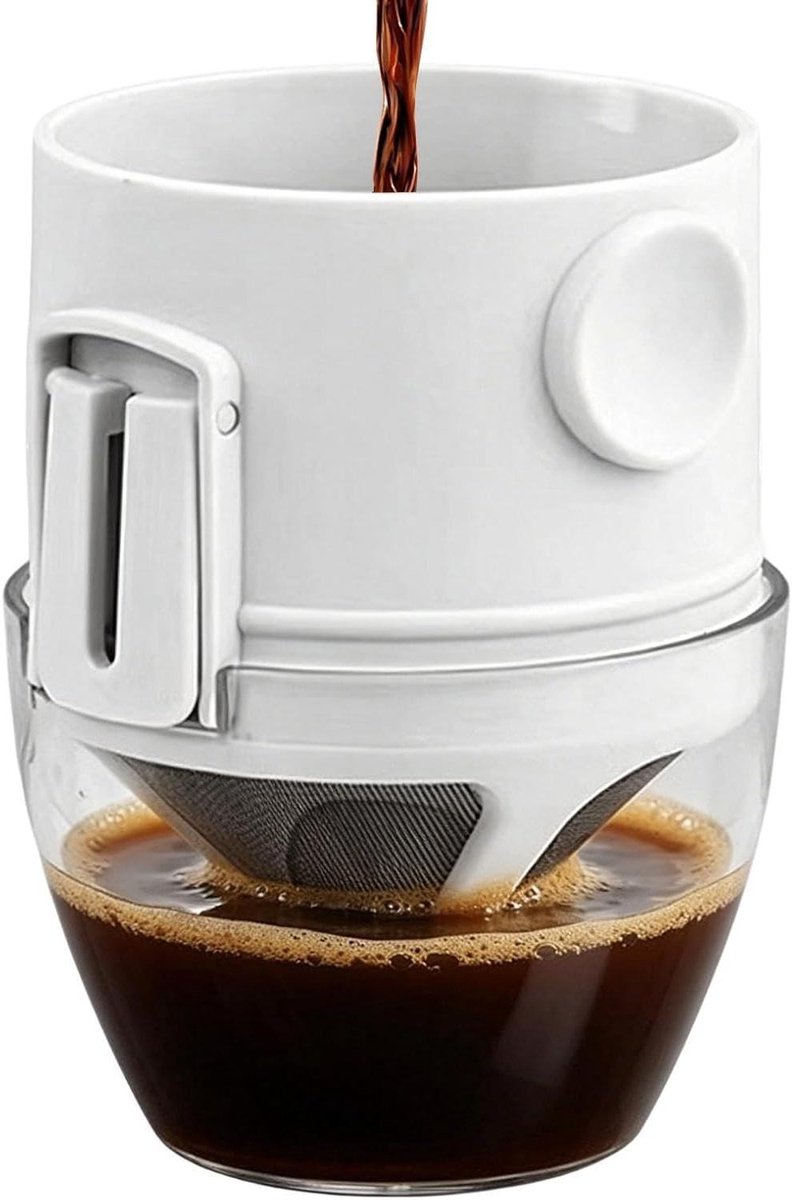 Roestvrijstalen Koffiefilter - Draagbare Koffiezetter - Koffie Zetten Onderweg - Snel Te Installeren - Compact Opvouwbaar - Wit