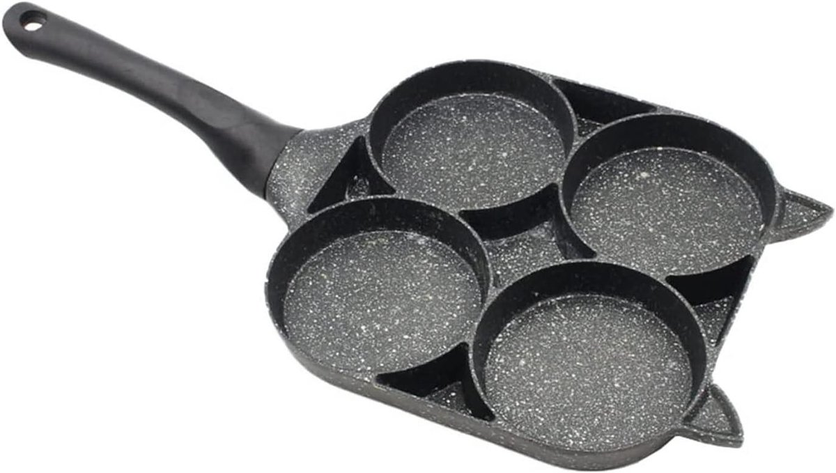 Koekenpan met Holtes - Pannenkoekenpan Ei Pan - Ontbijt Maken - Non-stick Coating - Twee Gaten - Zwart