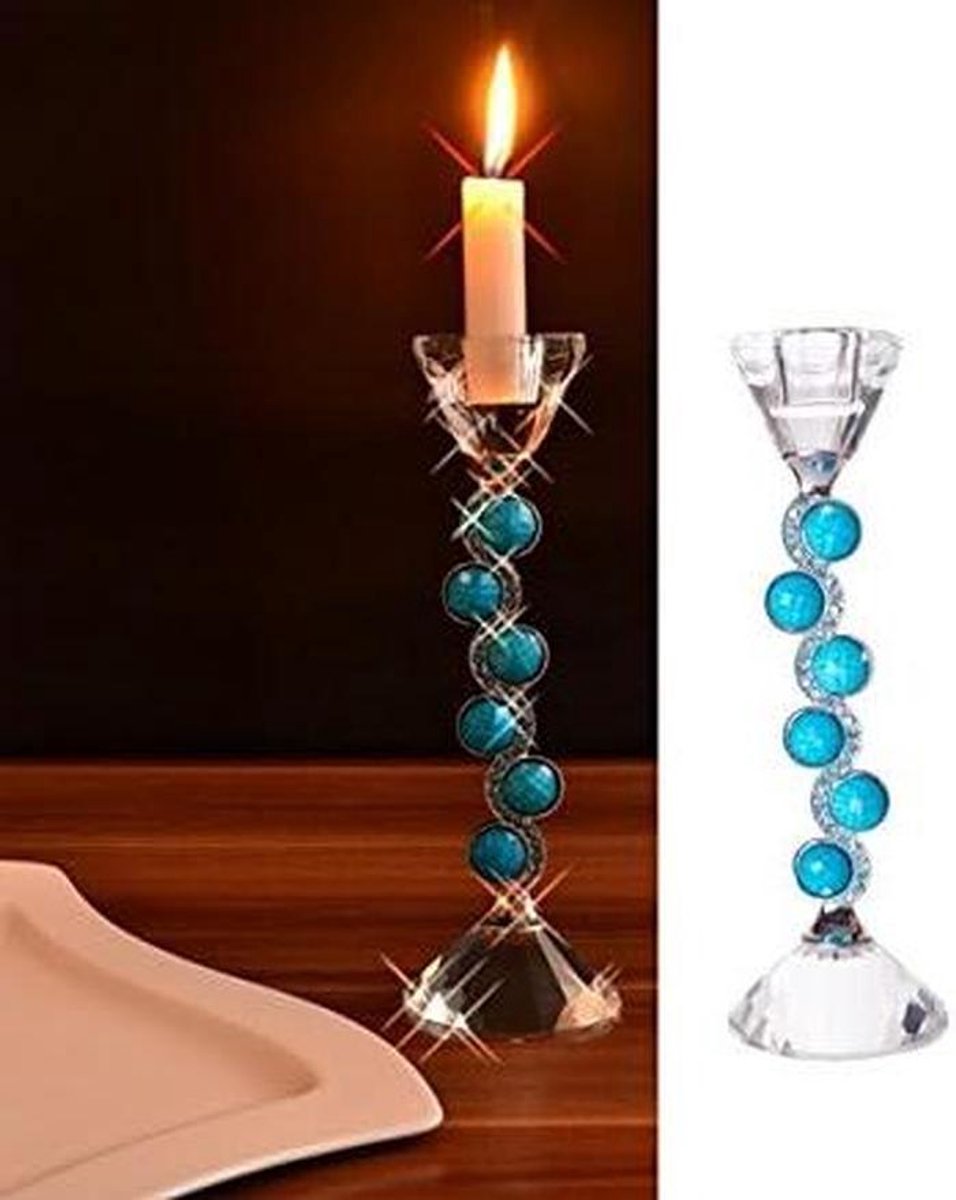 Kristallen Kandelaars - Kaarsenhouders Set - Sfeervol Dineren - Met Smaragd Edelstenen - 235 cm Hoog - Blauw