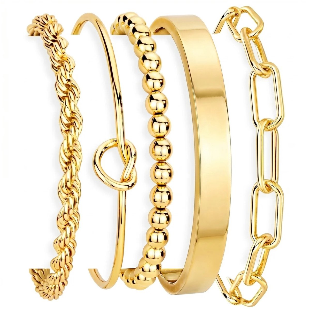 Studio Aurélie Armband - RVS - 5-delige Goudkleurige Set - Juwelen - Vrouwen Sieraad - Sieradenset - Armbandenset