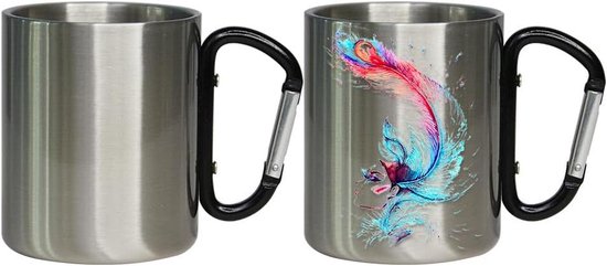 Koffie Mokken - Camping Bekers - Outdoor Reizen - Met Karabijn Haak - 3 Stuks 10oz - Wit — afbeelding 5