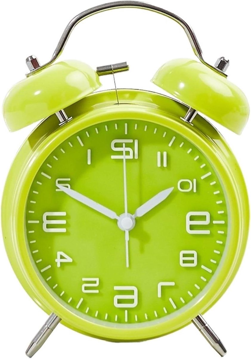 Klassieke Wekker - Stille Klok - Wakker Worden - Dubbele Ring - 10x16 cm - Groen