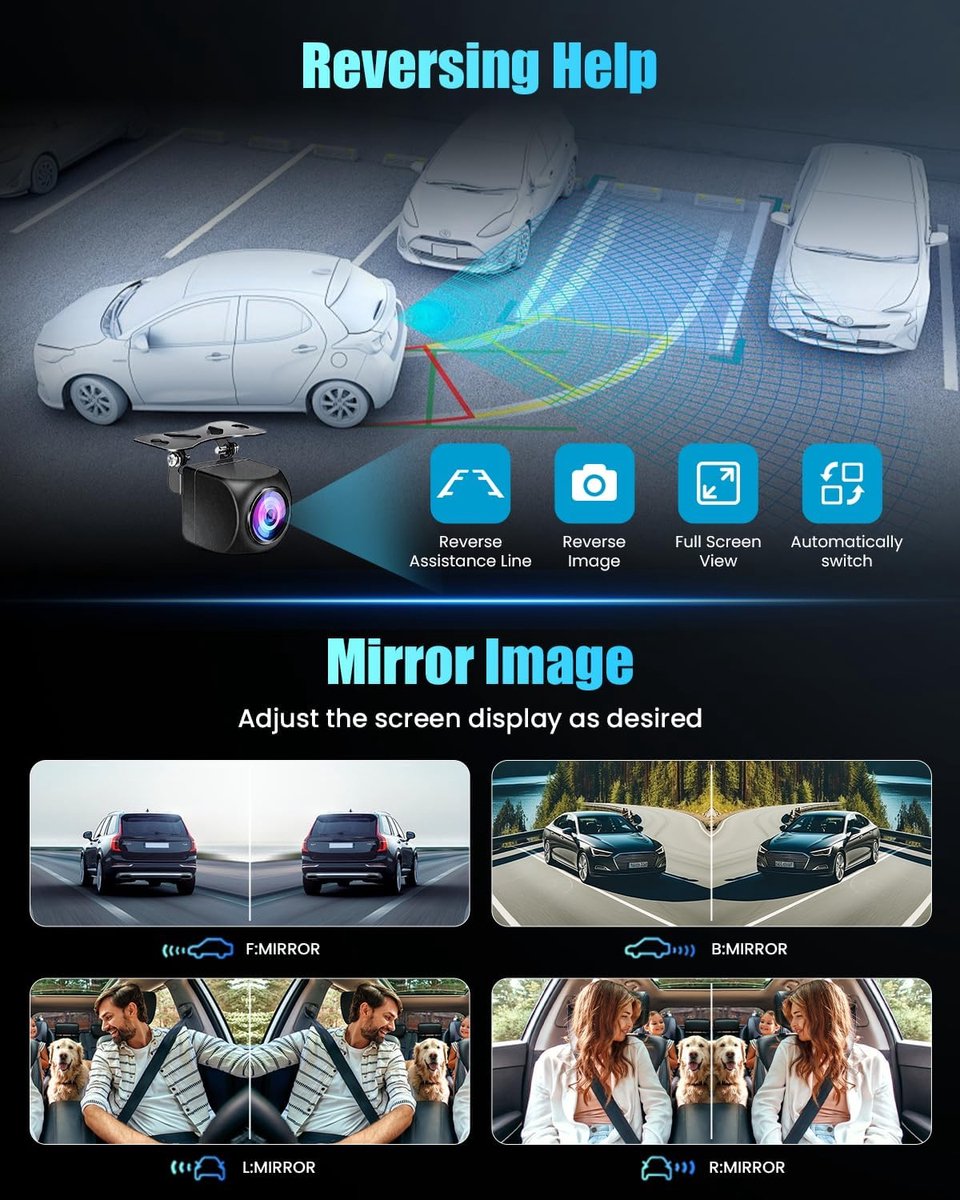 Auto Dashcam - Autocamera Rijrecorder - Veilige Ritten - 4 Kanaals 360° Opname - 3 Inch Scherm - Zwart – foto 7