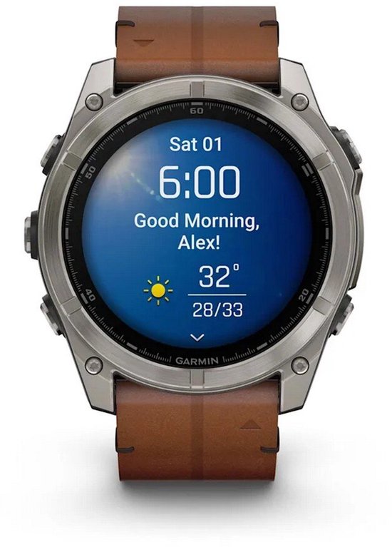 Garmin Fenix 8 - 51 mm - AMOLED Saffier - Grafiet - Kastanje Leren Band