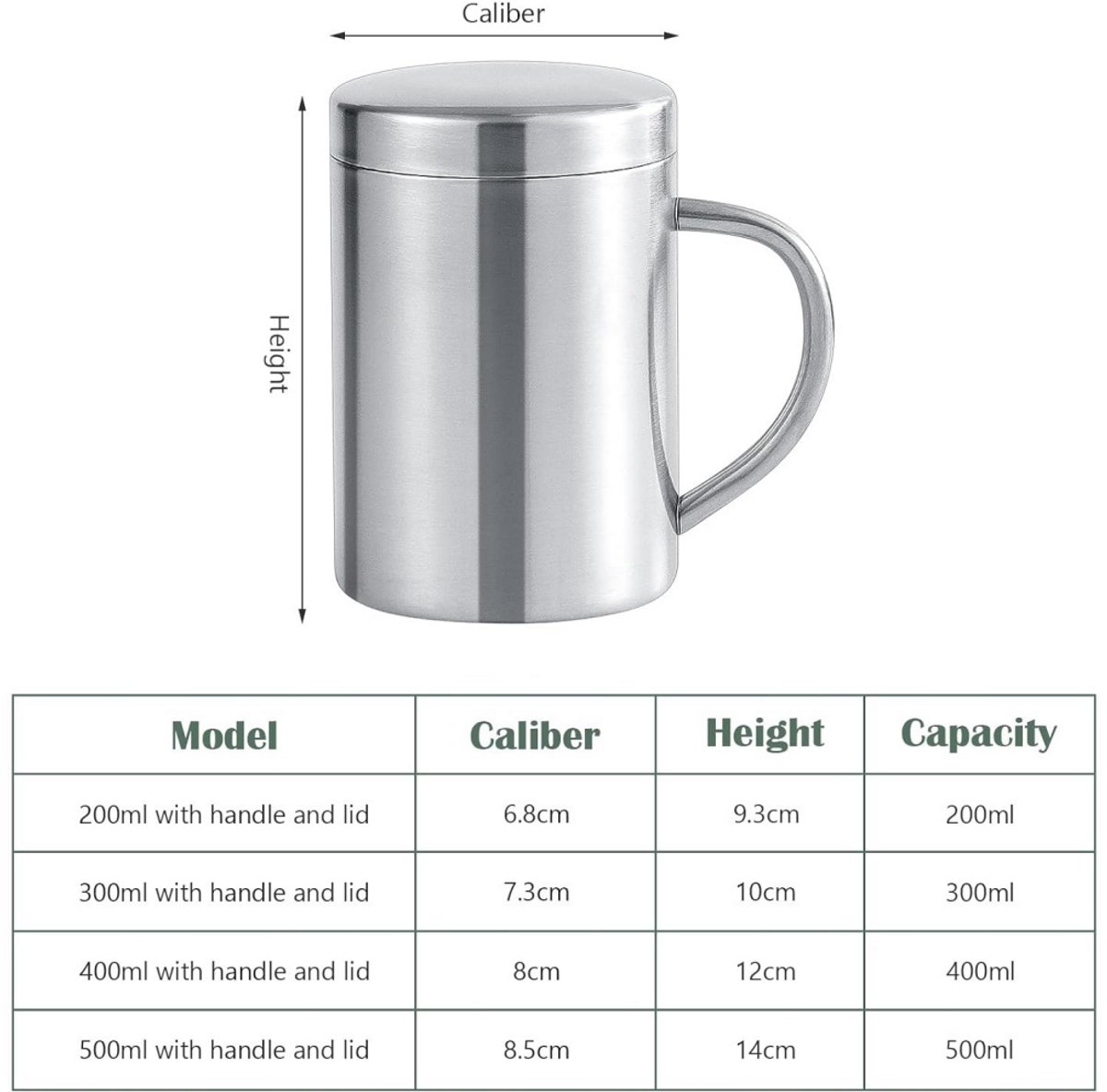 Roestvrijstalen beker / mok — Roestvrijstalen drinkbeker voor thuisgebruik — Dubbelwandig & onbreekbaar — Melkbeker — Koffiebeker met deksel — Geïsoleerde koffie-/theemok met deksel en handvat — Ideaal voor op de camping en dagelijks gebruik — cadeau in Cadeau-ideeën - foto 7