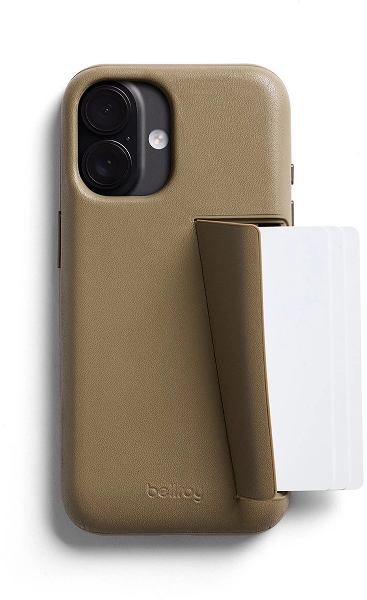 Bellroy 3 Card Portemonnee Hoesje iPhone 17 – Opslag voor 3 Kaarten – Functie als Telefoonstandaard – Reserve SIM-kaartsleuf - Beige