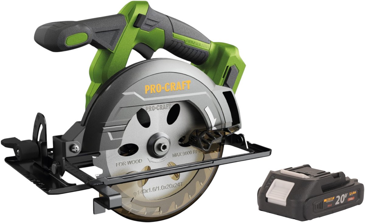 Procraft PCA32-BB accu-cirkelzaag 20 V 165 mm borstelloos + 1x accu 2,0 Ah - zonder oplader