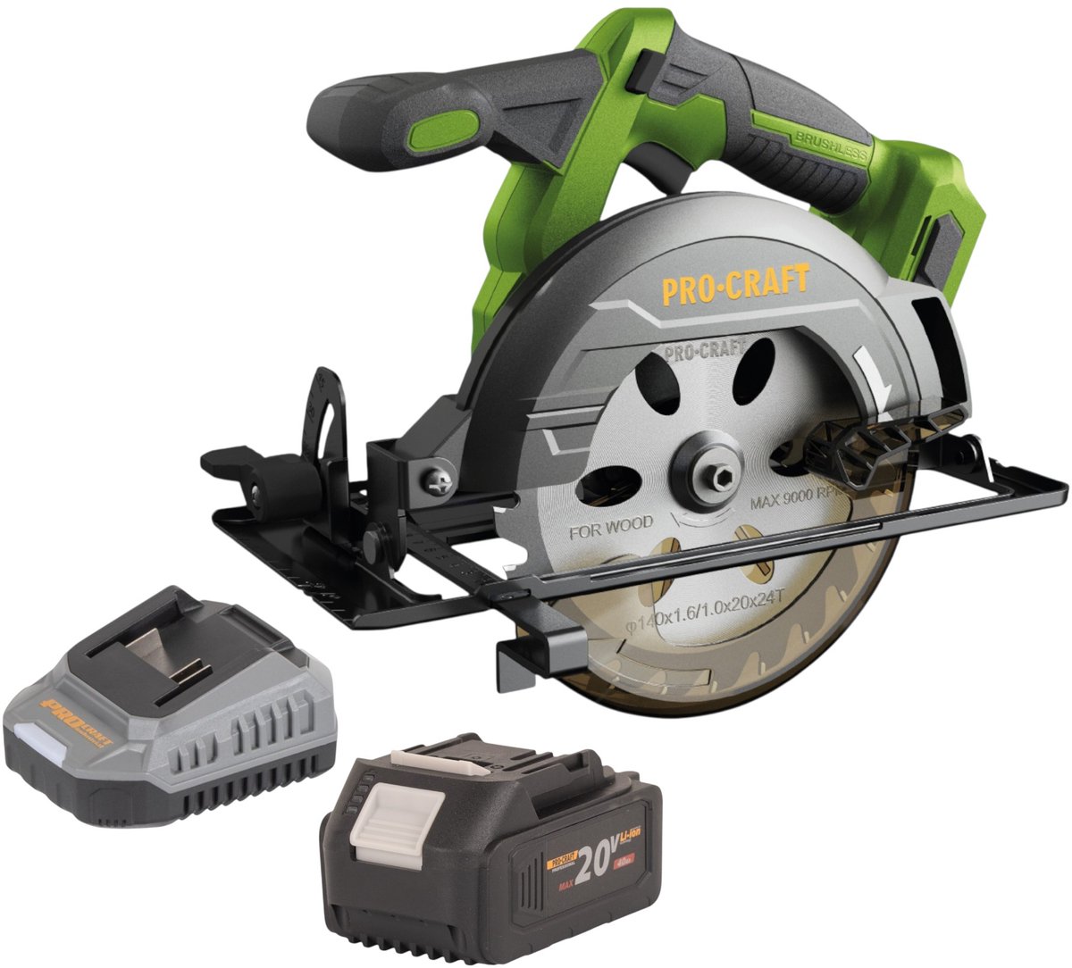 Procraft PCA32-BB accu-handcirkelzaag 20 V 165 mm borstelloos + 1x accu 4,0 Ah + oplader