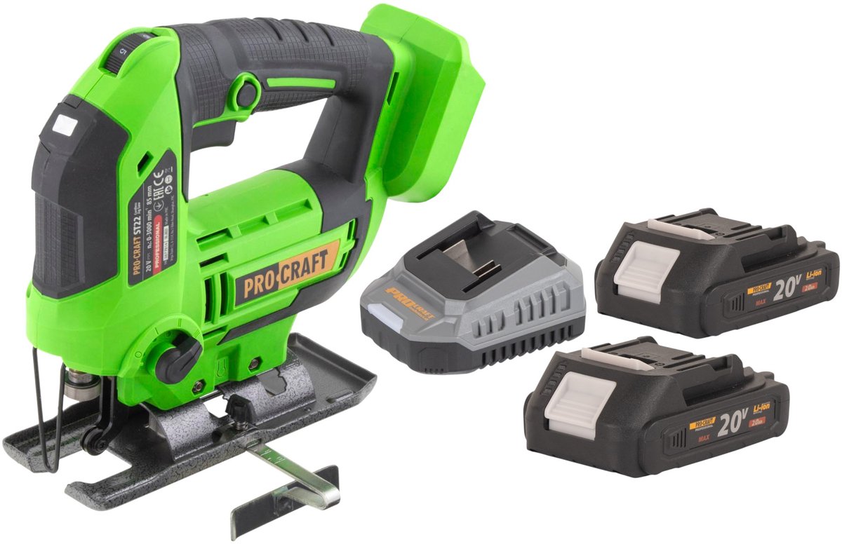 Procraft ST22 accu-decoupeerzaag 20 V 80 mm borstelloos + 2x accu 2,0 Ah + oplader