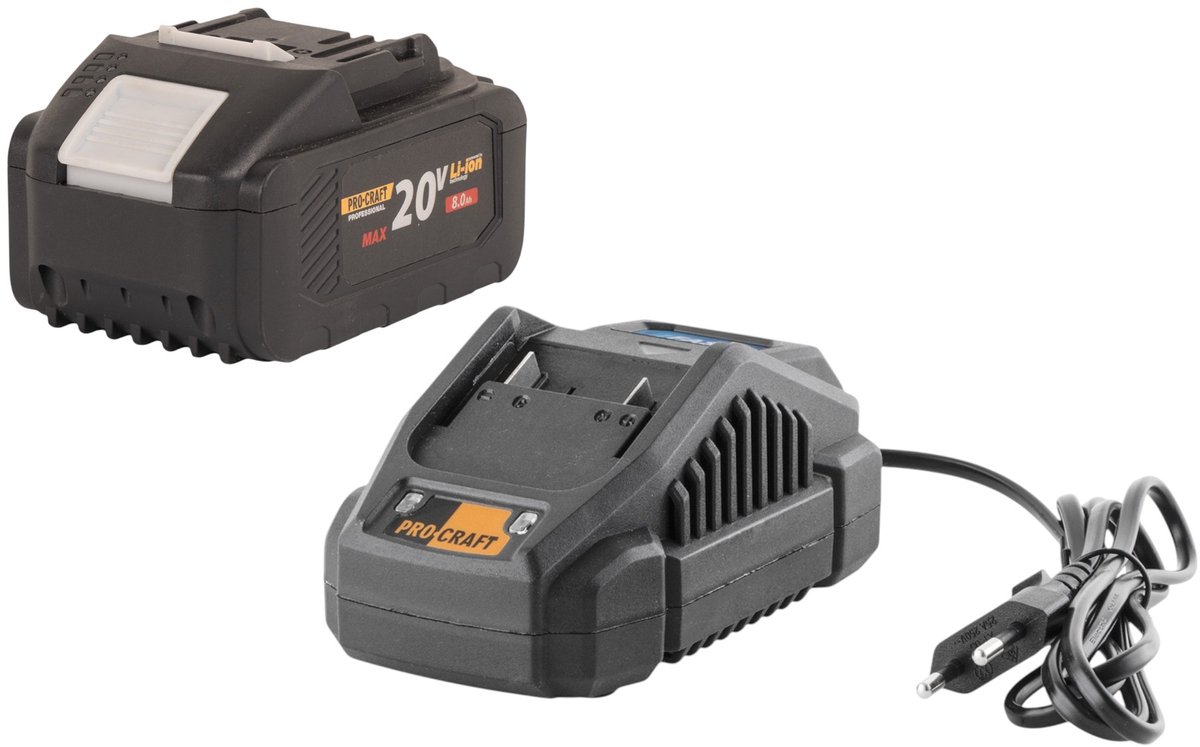 Procraft Starter Pack 20 V 20/2,4 A oplader + 1x 20/8 accu 8,0 Ah