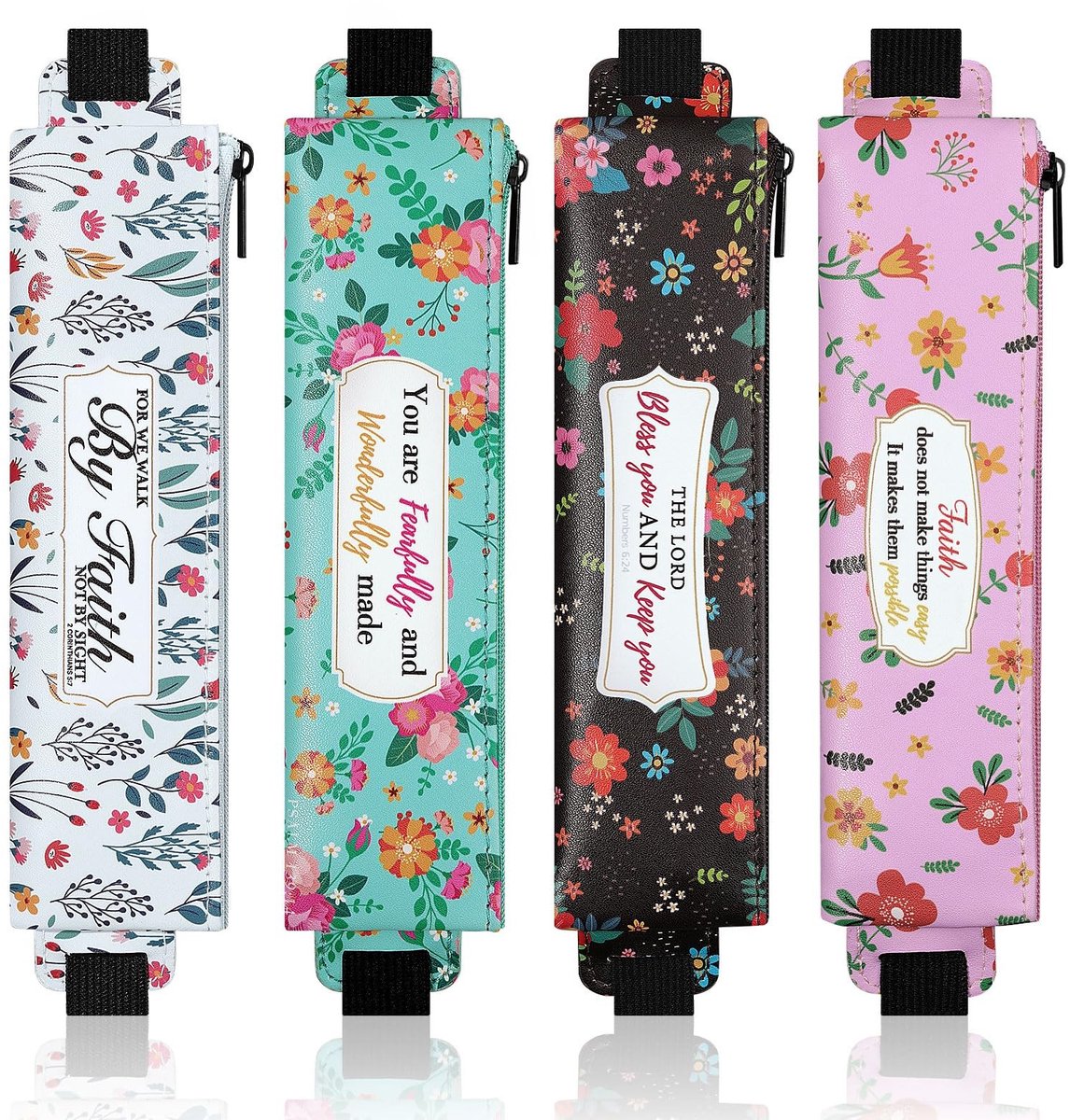 Allecto - Elastische Etui - Pennenkoker - Verstelbare Elastiek - Set van 4 - PU-Leren Etui - Perfect voor Studenten - Handig voor Journal en Planner