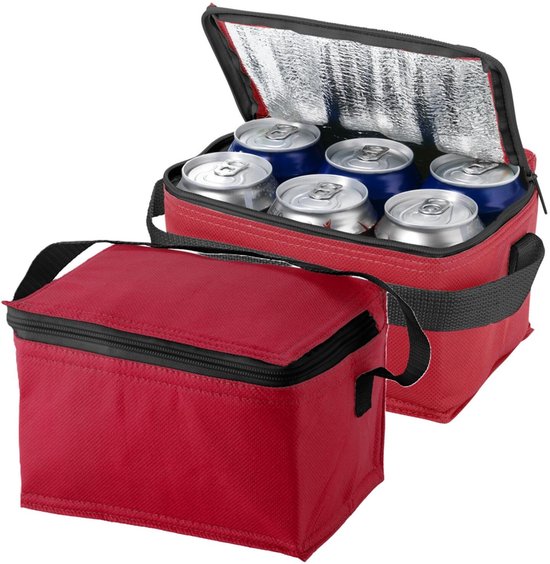 2x stuks kleine koeltas rood/zwart 20 cm voor 6/sixpack blikjes - 3,5 liter - Koelboxen/koeltassen - Lunchtrommel van Benson — afbeelding 5
