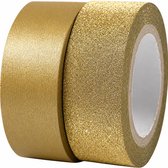 Plakband - 2x rollen - goudkleurig - 7 en 10 meter - glitter - washi tape - hobby - knutselen