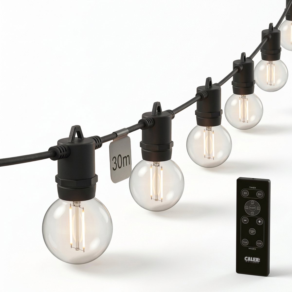 Calex Vista Lichtsnoer 30m - Voor Buiten - Lichtslinger met 50 lampjes - Warm Wit Licht - Tuinverlichting met afstandsbediening - Kerstverlichting