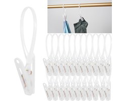 30 stuks - Kledingknijpers - Wasknijpers - Sokkenknijpers - Winddichte knijpers - met kunststof ophangtouw - voor babykleding, broeken, sokken en handdoeken - 5*3,5 cm - wit