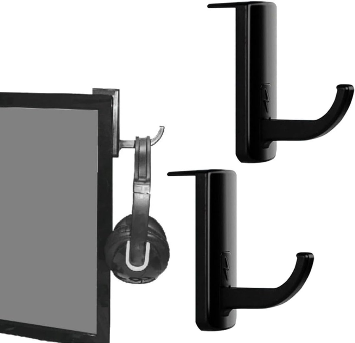 Set van 2 Monitor Hoofdtelefoonsteunen, Zelfklevende Haak voor Headsets, Ideaal voor Computer en Bureau Organisatie