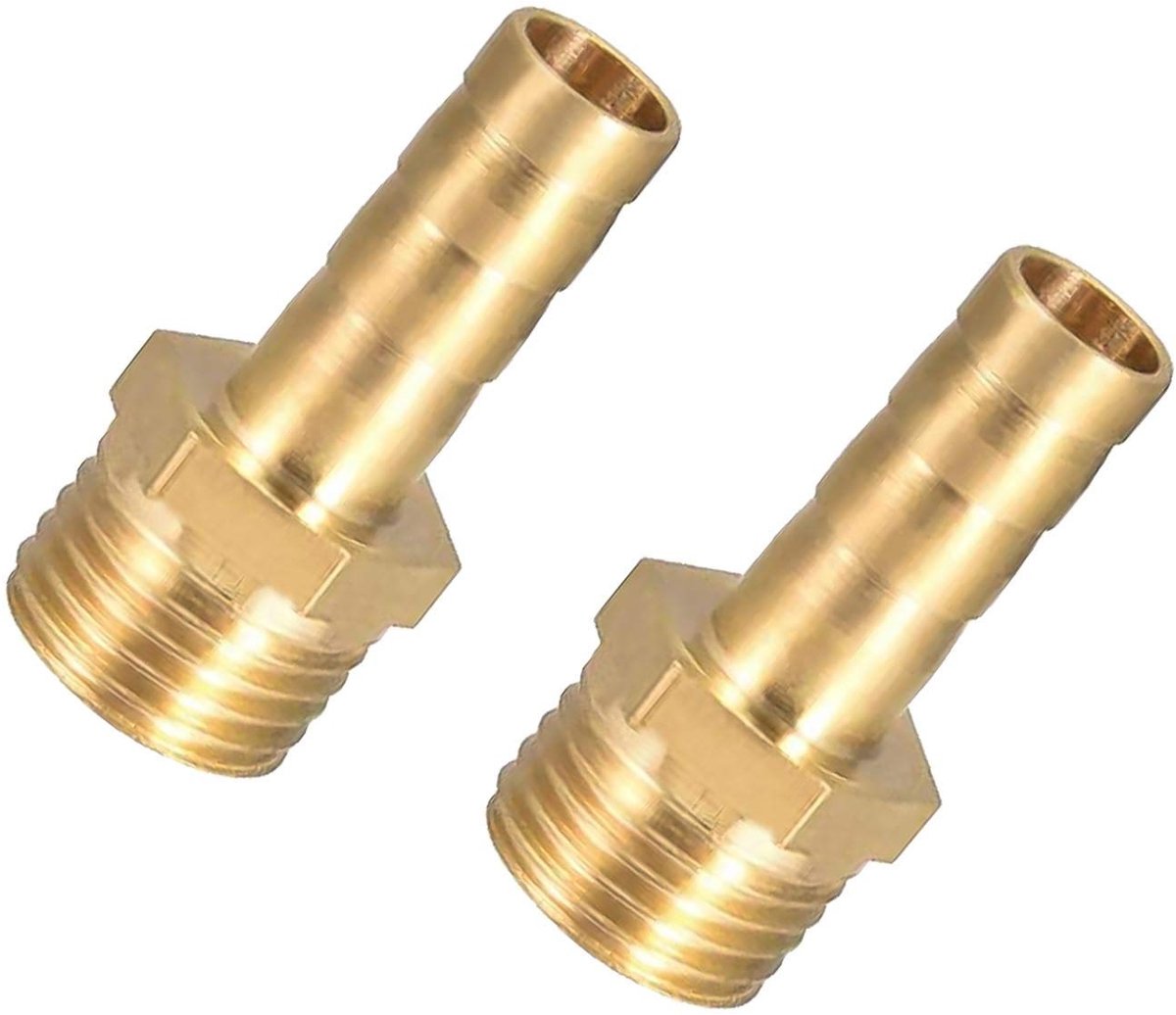 Allecto - Messing Prikkelslang Koppeling - Slangfitting 1/4 inch - Goudkleurig - Geschikt voor Luchtwater Brandstof Olie Gas - 2 Stuks