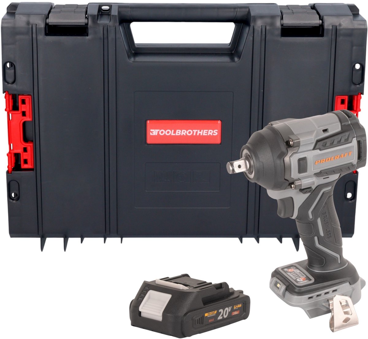 Procraft Industrial IW550Abb accu-slagmoersleutel 20 V 550 Nm 1/2" + 1x accu 2,0 Ah + RHINO gereedschapskoffer - zonder oplader
