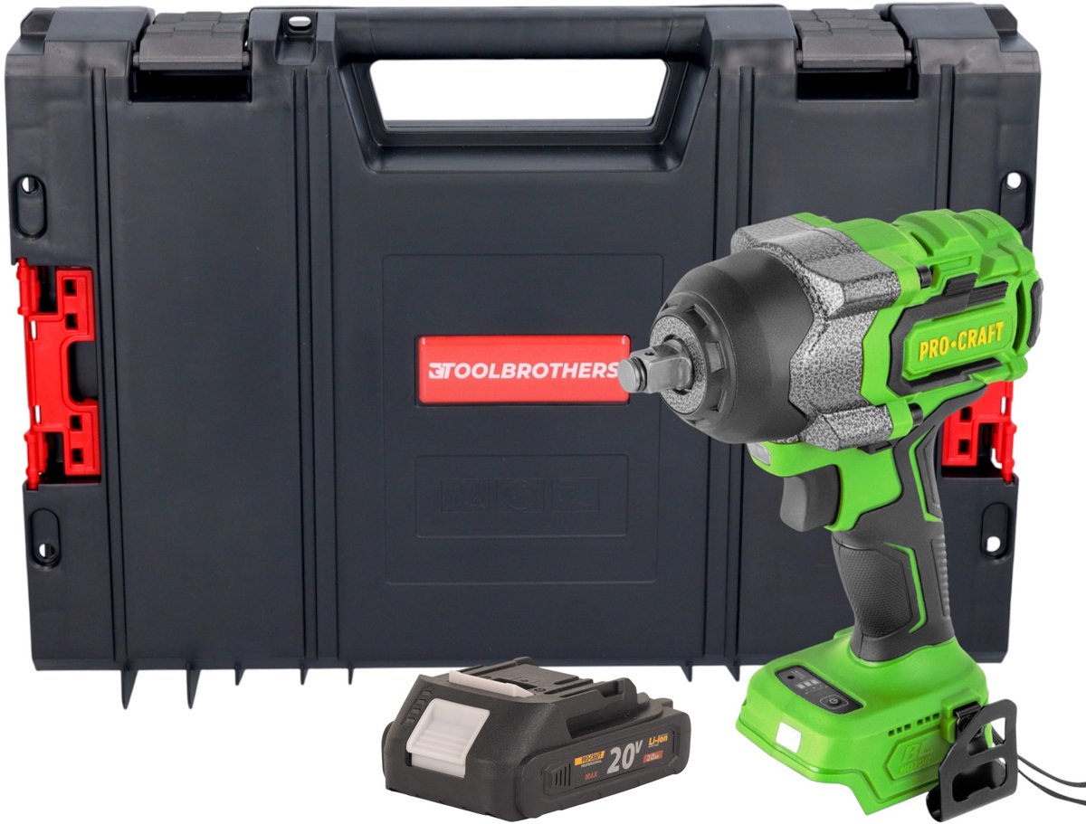 Procraft PWA36bb accu-slagmoersleutel 20 V 850 Nm 1/2" borstelloos + 1x accu 2,0 Ah + RHINO-gereedschapskoffer - zonder oplader