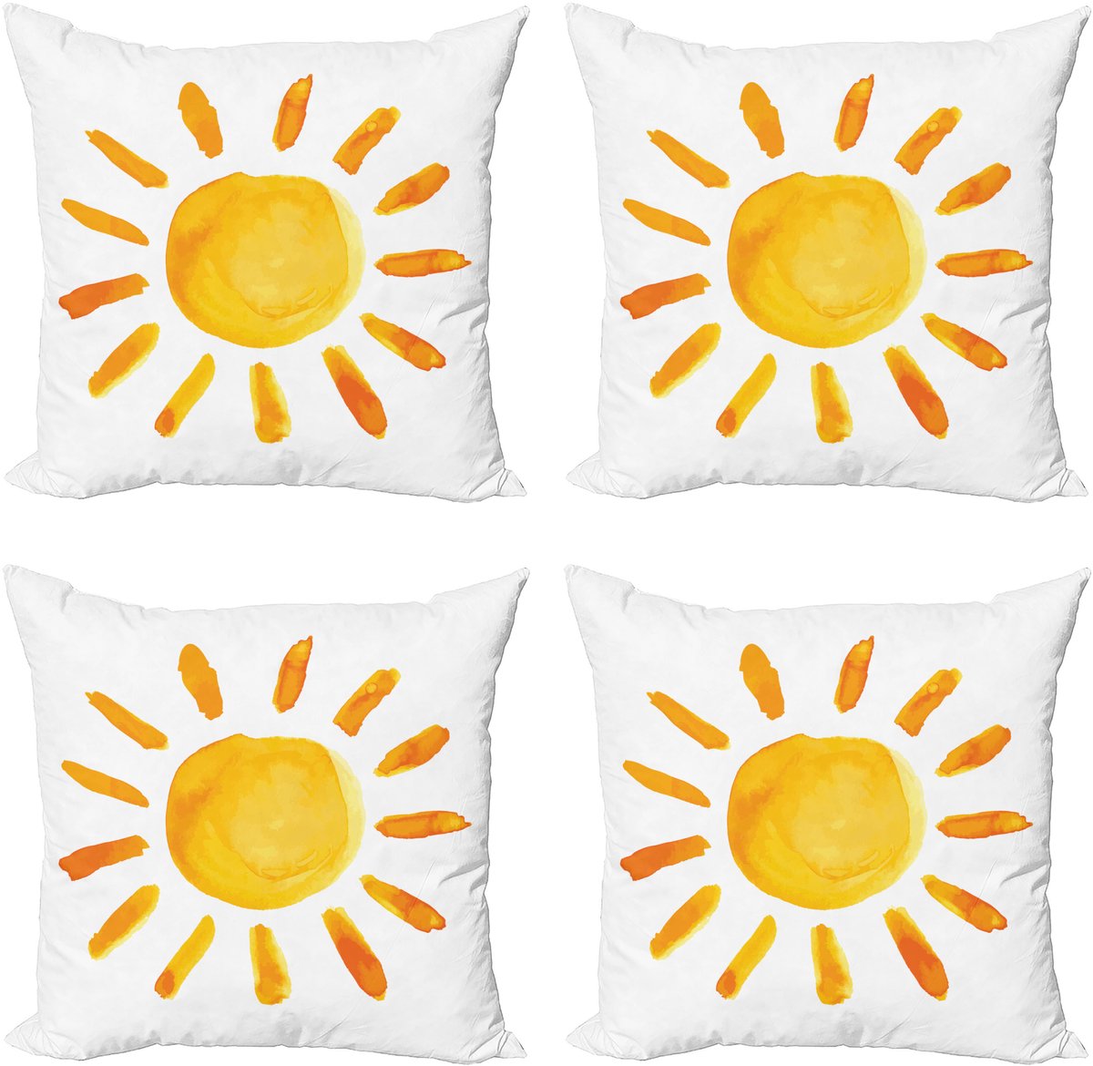 ABAKUHAUS ABAKUHAUSGelb decoratieve kussenhoes 4-pack, Aquarel Sun Childish, Modern Accent dubbelzijdige digitale print, 45 x 45 cm, Geel