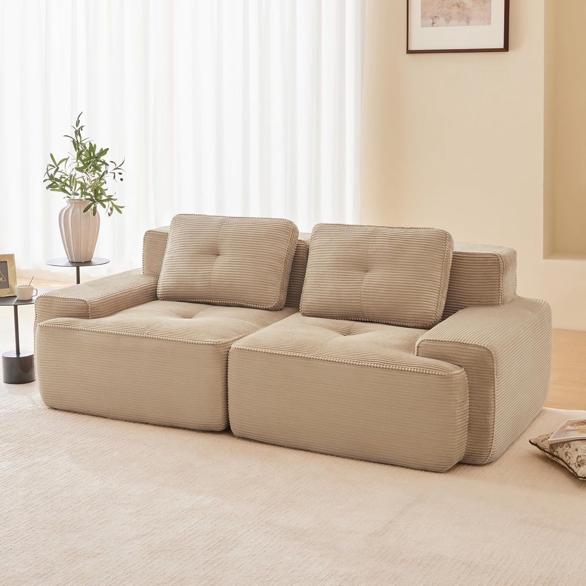 Boneless Modern Sofa 2 Seater Modular Sofa No Assembly Sofa Cloud Extra Layer Seat Upholstered Sofa for Living Room Beige 2 Seater (Beige, 2 Pieces)