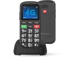 Protectly® Senioren Telefoon - 4G - SOS-Functie - Senioren Mobiele Telefoon - Grote Toetsen Met Kleur - Senioren GSM - Oplaadstation - Simlockvrij - Nederlandstalig - Incl. Simkaart