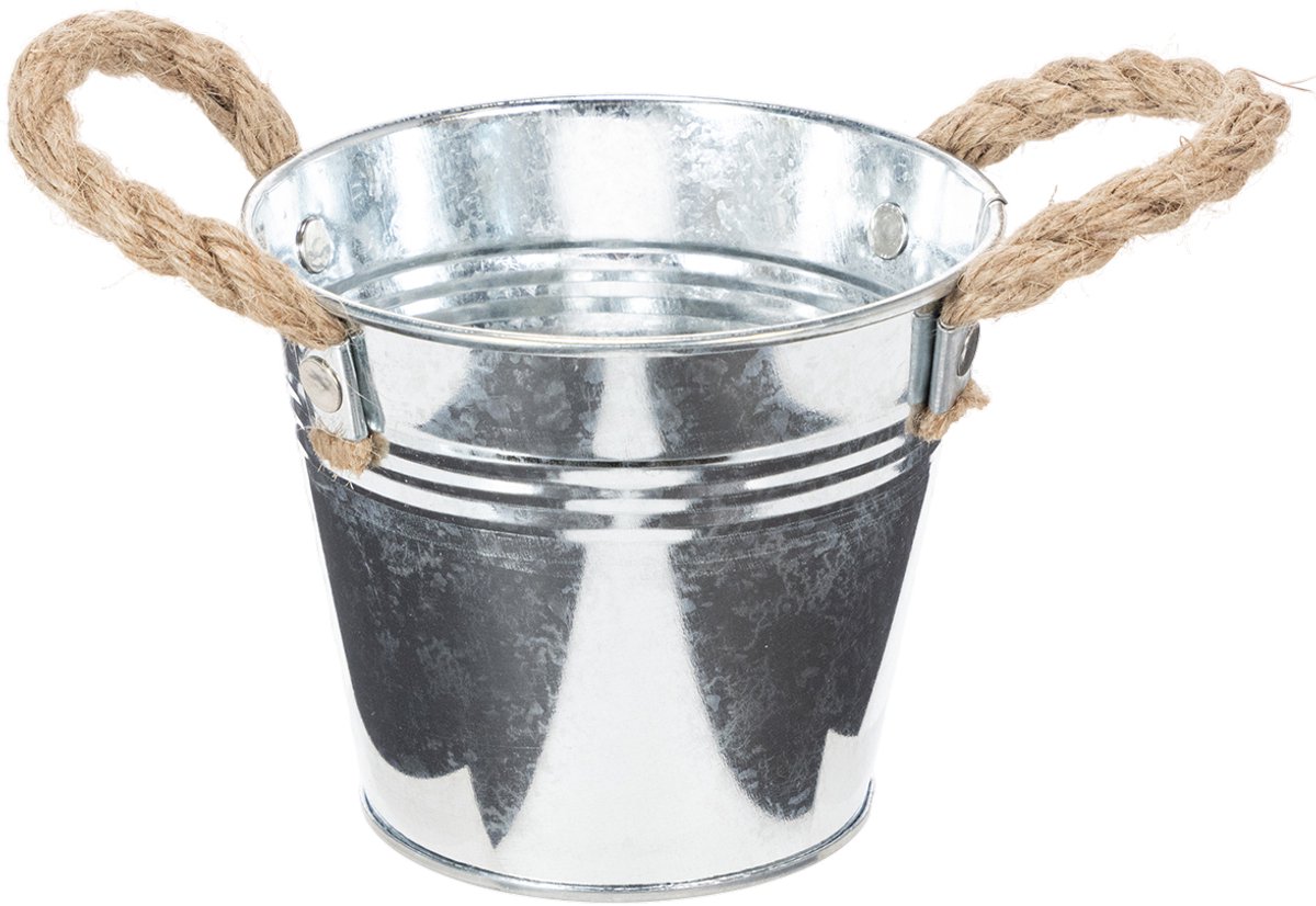 Glanzende metalen emmer met touwhandvatten Ø12cm