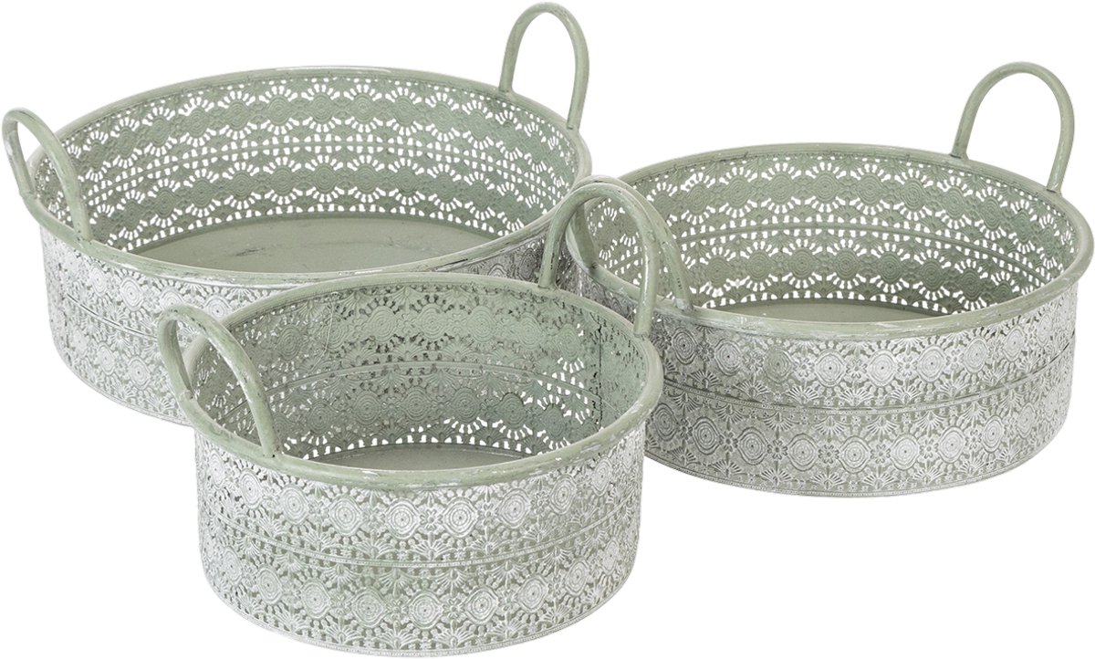 Sierschaal metaal met handvatten Vintage cachepot set van 3