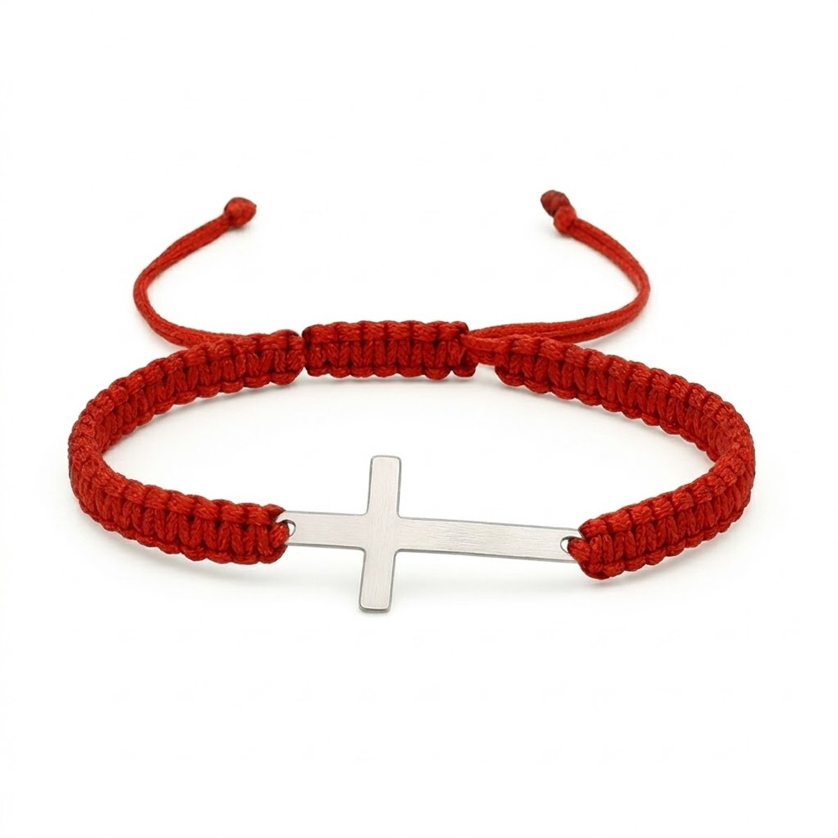 Verstelbare Armband Rood met Zilverkleurig Kruis – Minimalistisch & Spiritueel Design voor heren en dames