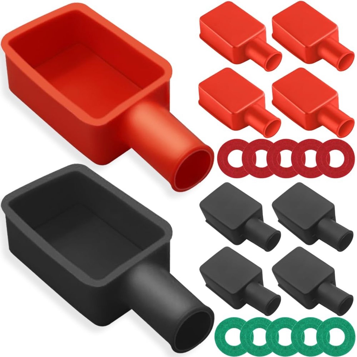 Allecto - Accupoolafdekking - Flexibele rubberen beschermers - Bescherming voor auto motor en vrachtwagen - 10 stuks - Rood zwart - Voor buitengebr...