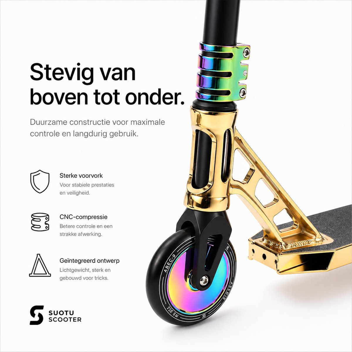 Suotu Stuntstep Professioneel - Step - 110mm - Speelgoed Jongens/Meisjes - Kinderstep - ABEC-9 - 100KG - Aluminium - Zwart/Brons/NEO — afbeelding 4