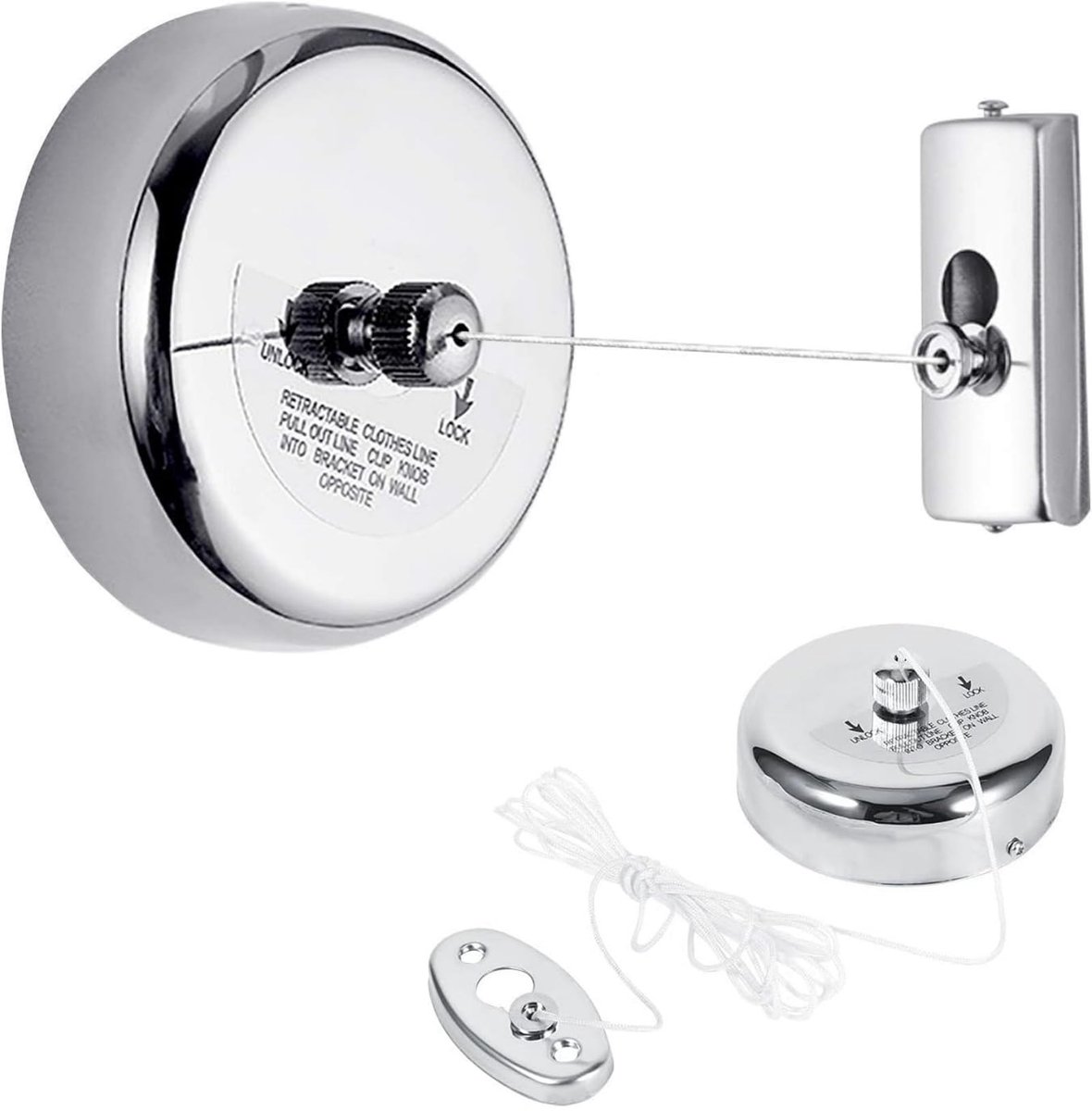 Allecto - Uittrekbare Waslijn - Rvs en Nylon - Voor Binnen en Buiten - Zilver - 2.8 Meter - Ruimtebesparend - Multifunctioneel