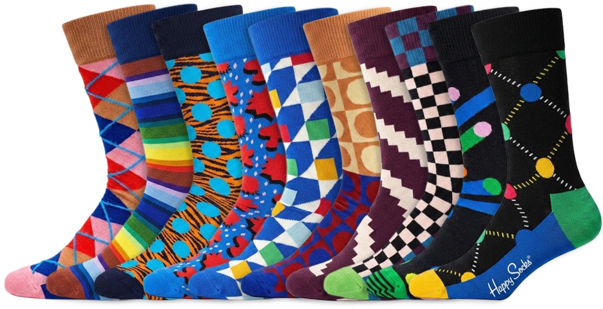 10 Paar – Happy Socks – Thema Grafisch – Dames & Heren – Katoen – Diverse kleuren