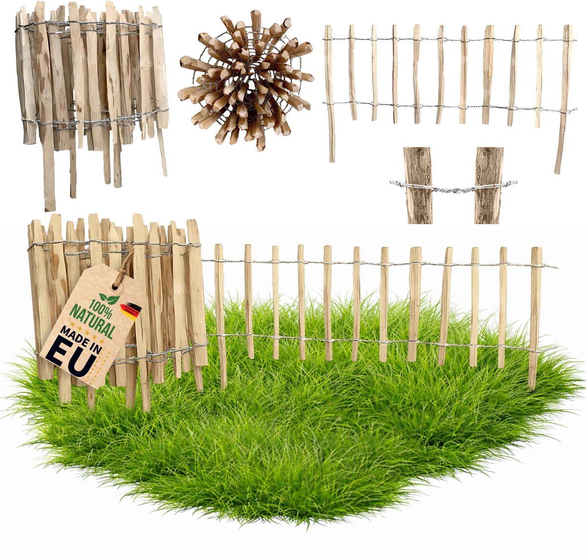 Floranica Schapenhek houten hekwerk, hoogte 35 cm x lm, Lamelafstand 8-10, Stakettenhek hekwerk kastanje,borderrand, tuin hout, borders tuin