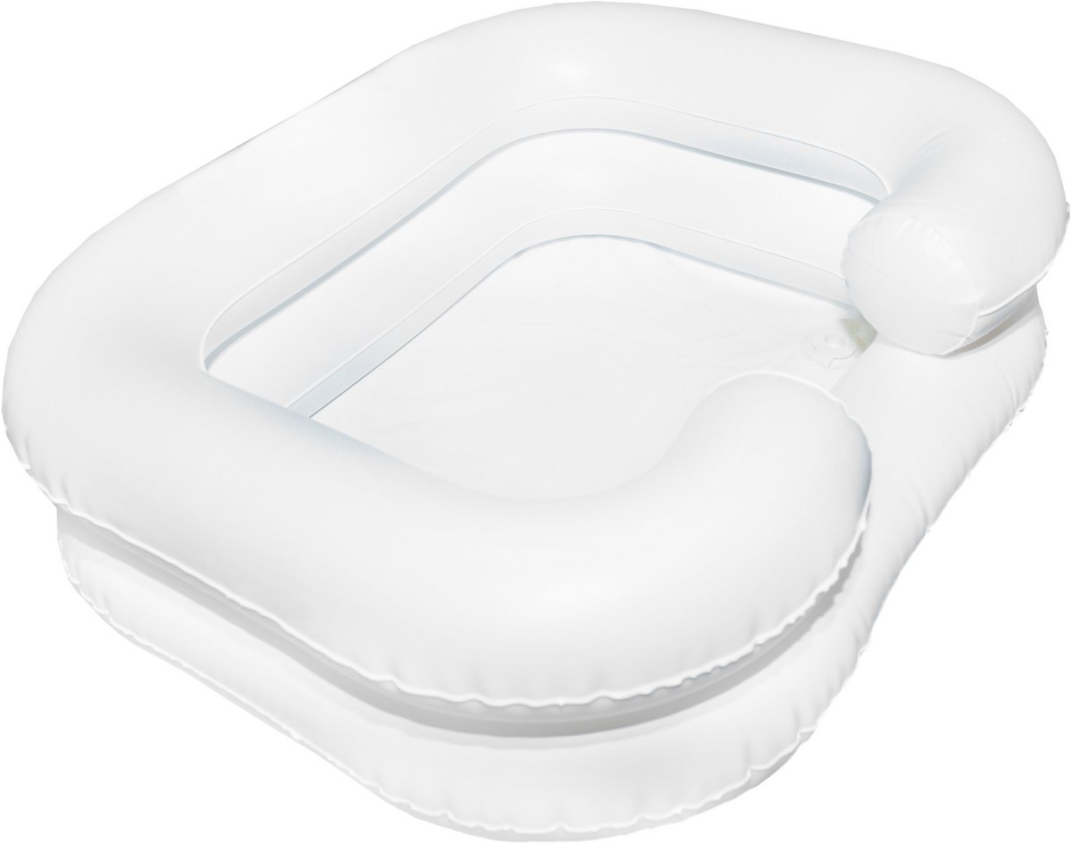 Opblaasbaar haarwasbekken voor gebruik in bed - vinyl - wit - compact 64 x 52 cm