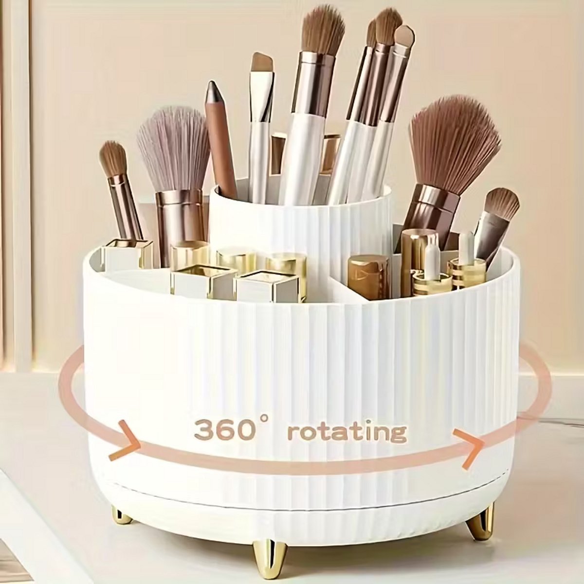 Witte 360° Draaibare Make-up Organizer – 5 Compartimenten – Cosmetica Opbergdoos