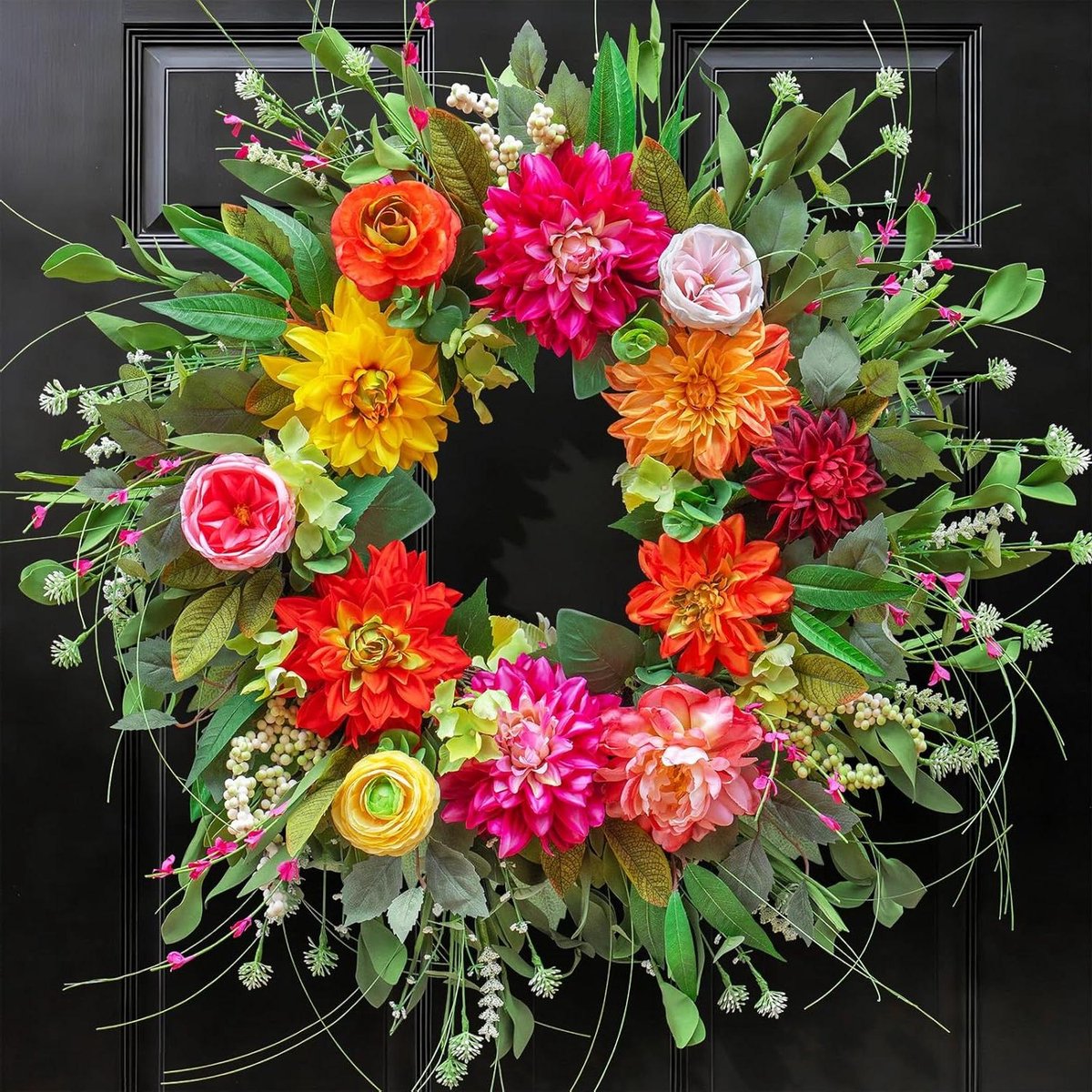 Zijden Krans - Bloemenkrans Deurkrans - Voordeur Decoratie - Levensecht Vol Vorm - 66 cm -