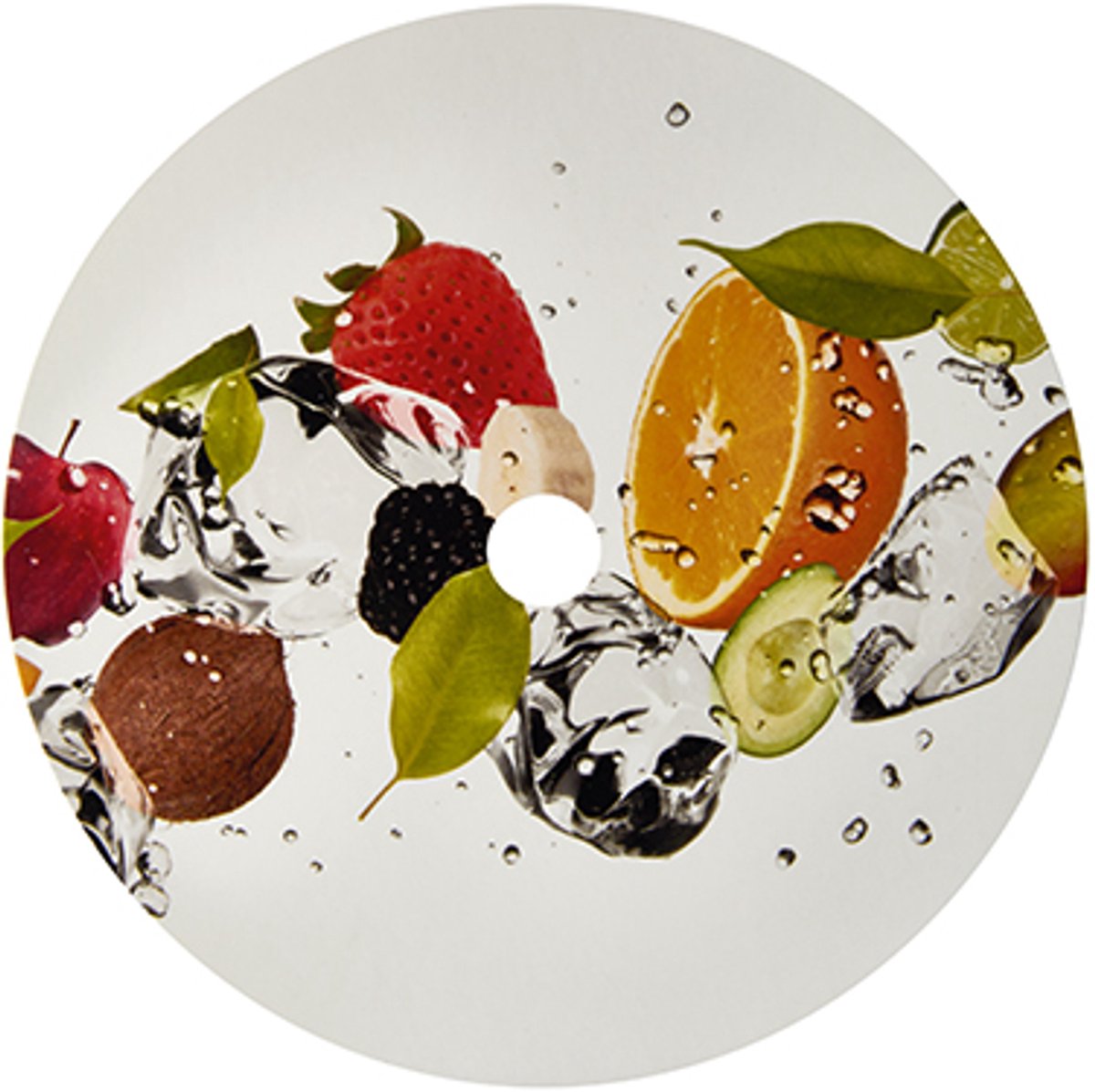 5x 100 Afdekplaatje voor beker Karton rond Ø 10 cm Fruits met gat