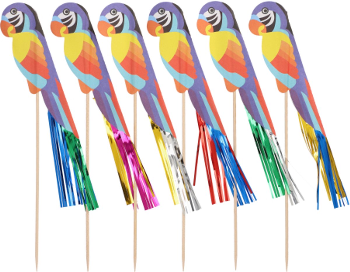 6x 100 Decoprikkers 18 cm Parrot