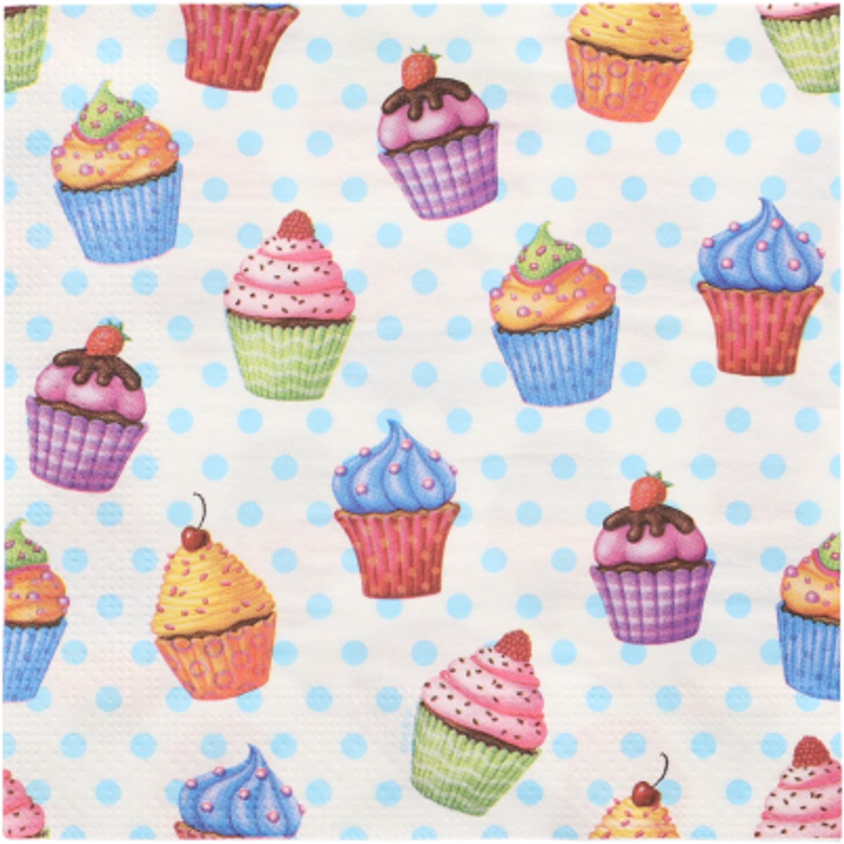 10x 20 Servetten 3-laags 1/4 vouw 33 cm x 33 cm Cupcakes