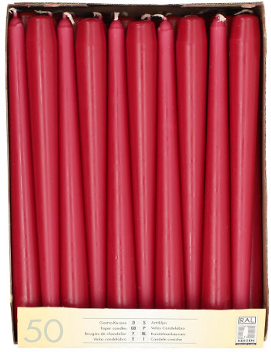 2x 50 Kandelaarkaarsen Ø 22 cm · 25 cm bordeaux