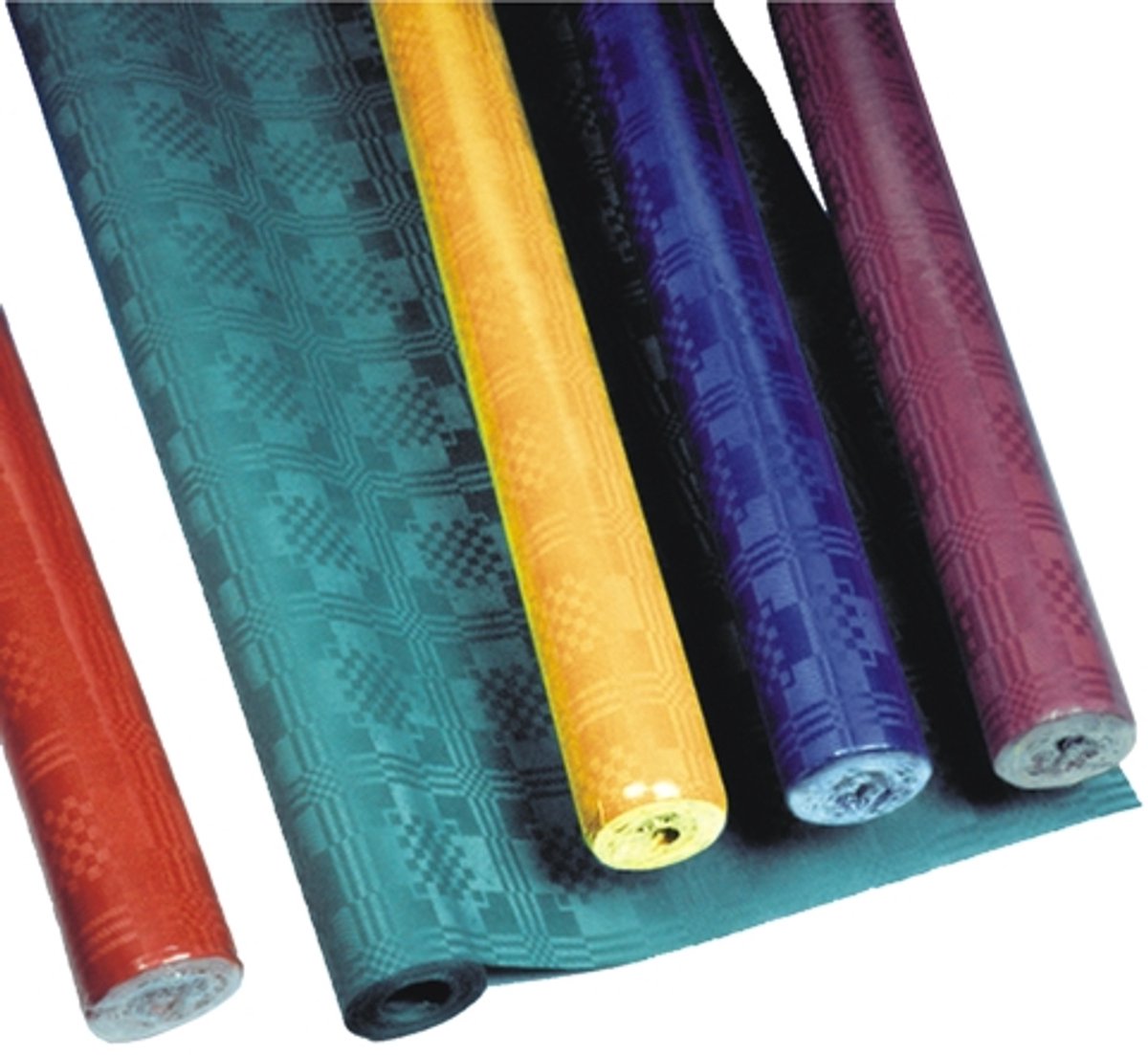 25x Tafelkleed papier met damastprint 8 m x 12 m assorti kleuren