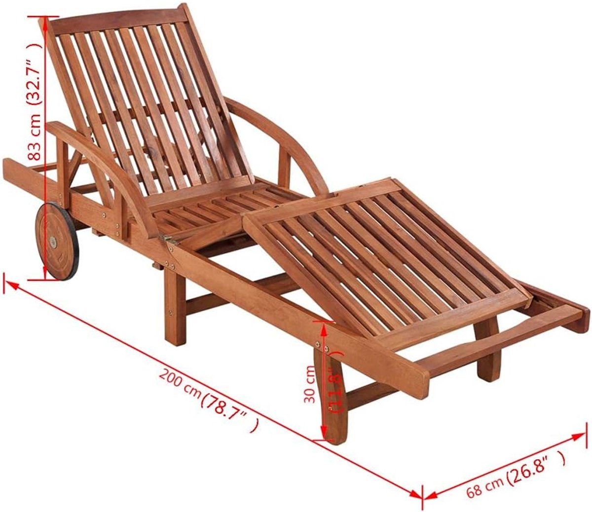 Luxe Verstelbare Acacia Houten Ligstoel met Kussen – Ergonomische Tuinligstoel voor Terras & Tuin – Weerbestendig Sun Island Design – 200 x 65 x 35 cm