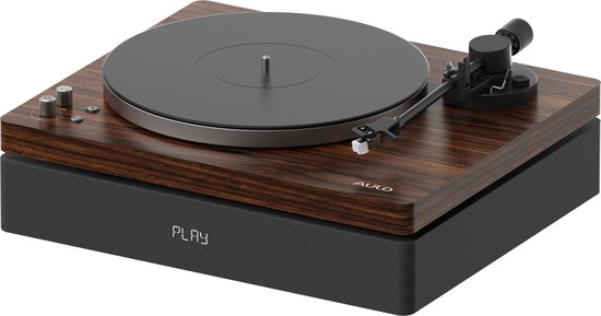 Aulo - Vinyl platenspeler met ingebouwde luidsprekers en subwoofer - Bluetooth - Duurzaam design in luxueuze donker houten afwerking — afbeelding 2