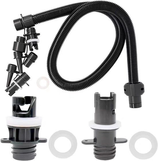 Opblaasbare Adapterset - SUP Ventieladapters - Watersport Accessoires - Zes Verschillende Mondstukken - 1 Meter Slang - Zwart — afbeelding 5